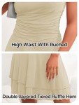 Vozobi Women Mini Dress Sexy Tube Top Silk Strapless Ruched Basque Waist Ruffle Double Layer Short Bodice Dress Y2K Skirt Apricot