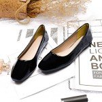 Jamron Women's Square Toe Black Ballet Flats