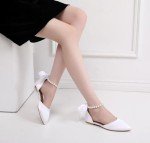 Pearl Detail Pointed Toe Bridal Flats - White