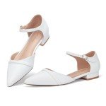 GENSHUO Women's White Pointed Toe Flat Shoes