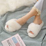 Evshine Women's Fuzzy Cross Band Memory Foam Slippers
