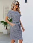Navy Striped Tie Waist Midi T-Shirt Dress