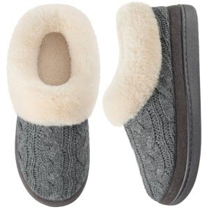 HomeTop Women's Cozy Knit Clog Slippers, Gray