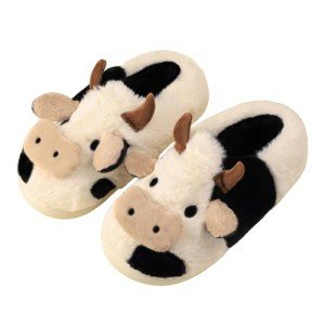 Cozy Cartoon Cow Cotton Slippers for Women