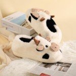 Cozy Cartoon Cow Cotton Slippers for Women