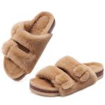 KIDMI Women’s Fuzzy Cork Footbed Slippers - Khaki