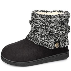 Cozy Women's Wool Knit Bootie Slippers - Black