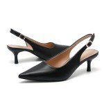 Black Low Kitten Heel Slingback Pumps for Women