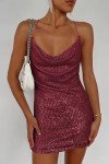 MAYSTEPPE Women's Sequin Bodycon Dress Sparkly Glitter Mini Dress Sexy Backless Spaghetti Strap Short Dresses Club Night Out, Wine Red, X-Small
