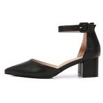 AMOJI Women's Chunky Heels Ankle Strap Pumps