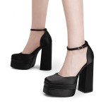 DREAM PAIRS Women's Chunky Block Heel Pumps - Black