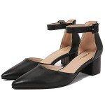 AMOJI Women's Chunky Heels Ankle Strap Pumps
