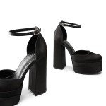 DREAM PAIRS Women's Chunky Block Heel Pumps - Black