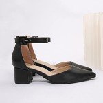 AMOJI Women's Chunky Heels Ankle Strap Pumps