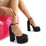 DREAM PAIRS Women's Chunky Block Heel Pumps - Black