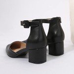 AMOJI Women's Chunky Heels Ankle Strap Pumps