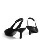 Elegant Black Suede Kitten Heel Slingback Pumps