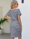 Navy Striped Tie Waist Midi T-Shirt Dress