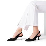 Elegant Black Suede Kitten Heel Slingback Pumps
