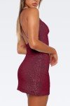 MAYSTEPPE Women's Sequin Bodycon Dress Sparkly Glitter Mini Dress Sexy Backless Spaghetti Strap Short Dresses Club Night Out, Wine Red, X-Small