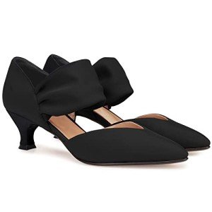Elegant Black Kitten Heel Ankle Strap Pumps