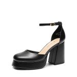 Black Chunky Platform High Heels with Ankle Strap
