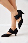 Elegant Black Kitten Heel Ankle Strap Pumps