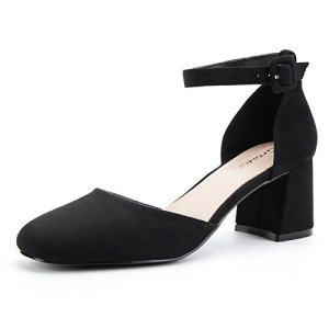 Greatonu Women's Black Closed Toe Low Block Heels