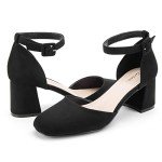 Greatonu Women's Black Closed Toe Low Block Heels