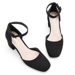 Greatonu Women's Black Closed Toe Low Block Heels