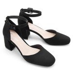 Greatonu Women's Black Closed Toe Low Block Heels
