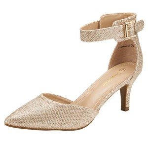 Gold Glitter Low Heel Dress Pumps for Women