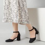 Greatonu Women's Black Closed Toe Low Block Heels