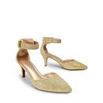 Gold Glitter Low Heel Dress Pumps for Women