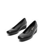 Stylish Women's Black Wedge Block Heel Pumps