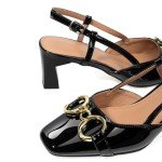 Zelaprox Women's Black Slingback Chunky Heel Pumps