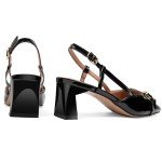 Zelaprox Women's Black Slingback Chunky Heel Pumps