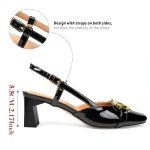 Zelaprox Women's Black Slingback Chunky Heel Pumps