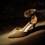 Gold Glitter Low Heel Dress Pumps for Women