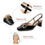 Zelaprox Women's Black Slingback Chunky Heel Pumps