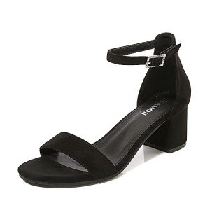 AMOJI Women's Black Low Heel Ankle Strap Sandals