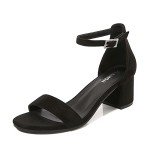 AMOJI Women's Black Low Heel Ankle Strap Sandals