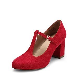DREAM PAIRS Women's Red T-Strap Chunky Heels