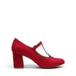 DREAM PAIRS Women's Red T-Strap Chunky Heels
