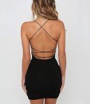 just quella Women Sexy Bodycon Party Dresses Backless Spaghetti Straps Clubwear Mini Dress, Black, 4