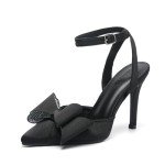 AMOJI Women's Rhinestone Bow Stiletto High Heels