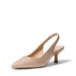 Gold Glitter Closed Toe Kitten Heels for Women