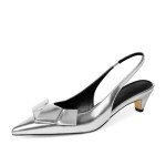 Silver Bow Pointed Kitten Heels for Women
