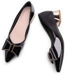 Women's Black Chunky Low Block Heels Pumps