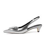 Silver Bow Pointed Kitten Heels for Women